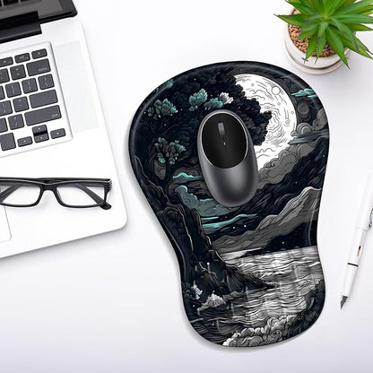 YIWEI Ergonomic Mouse Pad with Wrist Rest - Comfortable Office Mousepad with Memory Foam Wrist Support for Carpal Tunnel Relief, Mouse Pads with Non-Slip Base for Gaming and Home (Moon-2)