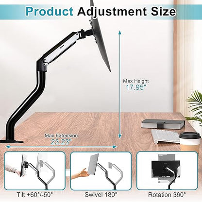 Lyngins Single Monitor Desk for 15 to 27 Inch Screens Computer Monitor Stand for Desk, Stand Up to 26.4lbs Monitor Wall Mount, VESA Mounting Holes 75 and 100mm, Black
