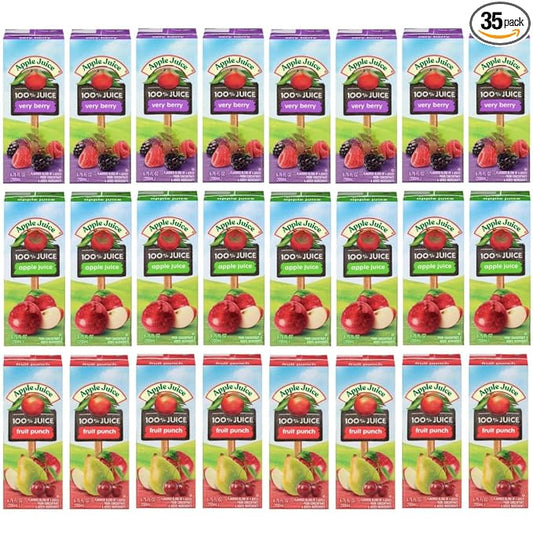 Kids Juice Box Variety Pack, – 100% Juice, Apple, Berry, Fruit Punch – No Sugar Added, 6.75 fl oz – Perfect for Lunch, Snacks, Parties (35 - Pack)