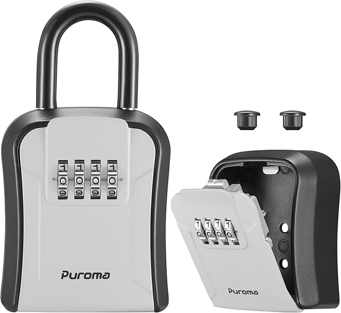Puroma Lock Box for Keys with Code, Portable Wall-Mounted Storage Resettable Combination Key Lockbox, Outside Safe Security Box for House, Apartment, Office Key Storage (1 Pack,Gray)