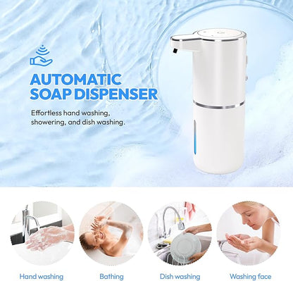 Automatic Soap Dispenser Touchless,Liquid Hand Soap Dispenser 12.8oz USB 4levels Adjustable Dispenser Electric Wall Mounted Smart for Bathroom and Kitchen Dish Soap，Easy for Toddlers(White)
