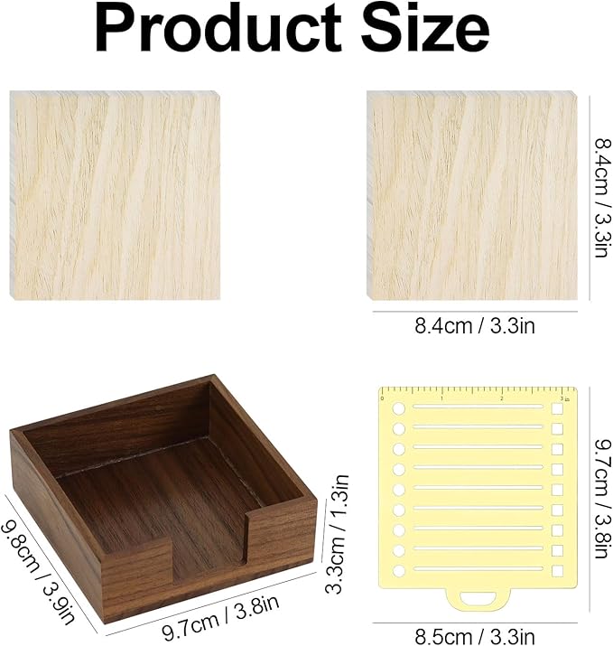 MultiBey Sticky Note Holder with Stencil, 2 Pads 3x3 Sticky Note, Line Stencil and Memo pad Holder, Walnut Wood Sticky Notes Dispenser, Perfect for to-Do Lists, Home, Office