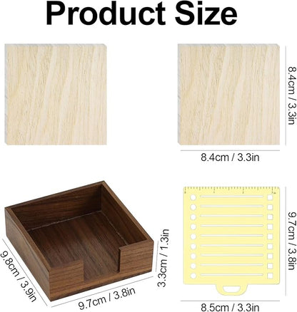 MultiBey Sticky Note Holder with Stencil, 2 Pads 3x3 Sticky Note, Line Stencil and Memo pad Holder, Walnut Wood Sticky Notes Dispenser, Perfect for to-Do Lists, Home, Office