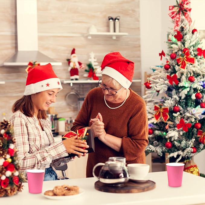 Disposable Paper Cups, 60pcs Pink Paper Cups For DIY Wedding Party Picnic BBQ Travel and Event 8oz (Pink)