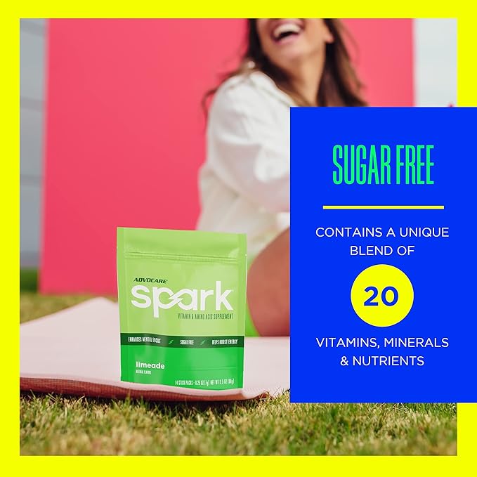 AdvoCare Spark - Energy Drink Mix - Vitamin & Amino Acid Supplement - Supports Energy & Focus - Portable Immune Support - Sugar-Free - Limeade, 14 Stick Packs (3.5 oz)