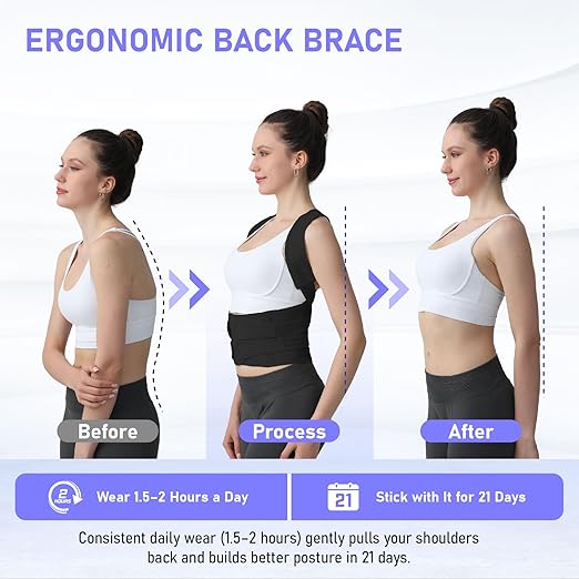 Posture Corrector for Women and Men, Back Brace with Full Back Support, Adjustable Shoulder Straightener for Upper & Lower Back Pain Relief, Scoliosis, Hunchback (Medium, Black)