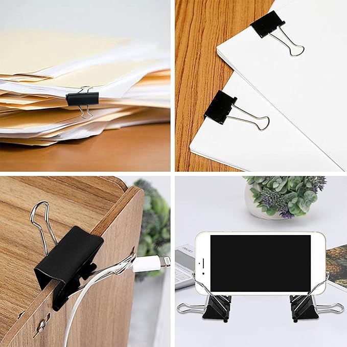 SANNIX 150 PCS Mini Binder Clips, 5/8 inch 15mm Binder Clips Black Paper Clamps Micro Size for Office Home School
