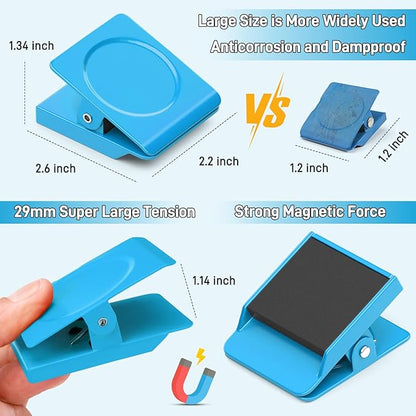 FINDMAG Extra Large Clip Magnets, 4 Pack Coloful Magnetic Clips Heavy Duty, Magnet with Clips for Home, Refrigerator, Hanging, Kitchen, Office - 2.2 Inch