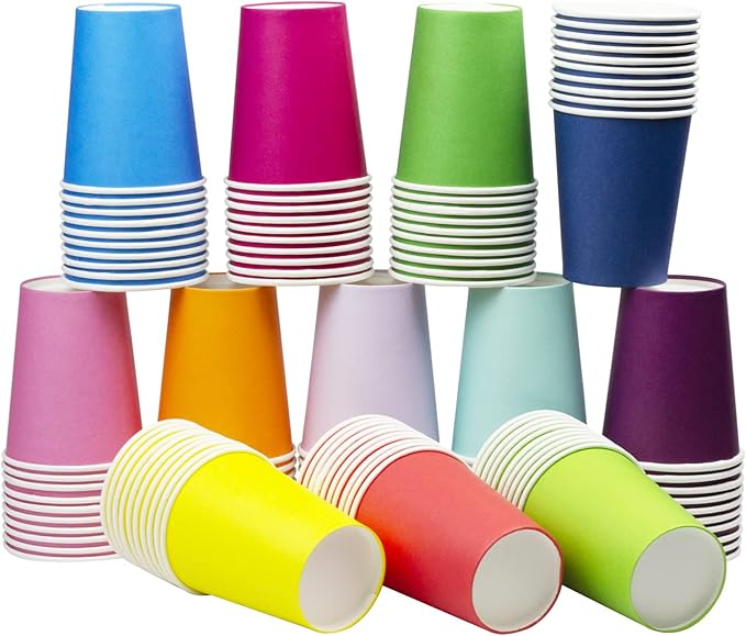 120pcs 12 Color DIY Paper Cups, Multicolor Paper Cups For Wedding Party Picnic BBQ Travel and Event (8 Ounce,120 Count)