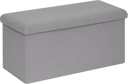PINPLUS Folding Storage Ottoman Bench, Sherpa Ottoman with Storage, Large Long Shoes Bench Chest with Lid, Footrest for Living Room, Entryway, Grey 30'' x 15'' x 15''
