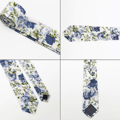 Cotton Floral Ties for Men 2.76" Men's Skinny Tie Linen Flower Printed Neck Tie for Wedding Dating Party