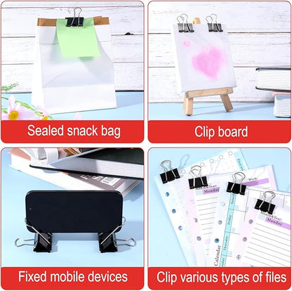 208Pcs Binder Paper Clips Metal Paper Clamps with 6 Boxes, Black Binder Clips Bulk for School Teachers Student Office Supplies, 6 Sizes (Jumbo, Large, Medium, Small, Mini and Micro)