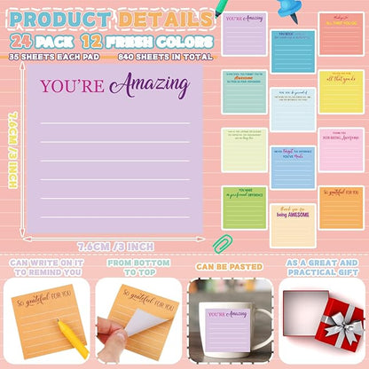 Yinder 12 Pcs Employee Appreciation Sticky Notes Xmas Gift Bulk Motivation Note Pads Mini Inspirational Note Gift for Teacher Nurse Staff Coworker Office Supply 3 x 3'' (Appreciation,Light Color)