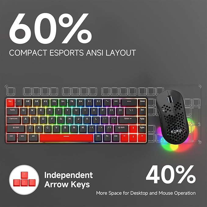 TMKB HE Hall Effect Keyboard, Magnetic Gaming Keyboard with Adjustable Actuation, 8000Hz Polling Rate, 60% Compact Hot-Swappable for PC FPS RTS Gamers (Black/Red)