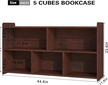 Book Shelf, 5 Cubes Storage Organizer, Open Shelf Wooden Bookcase, Freestanding Cherry Bookshelf Cube Shelf for Bedroom, Living Room, Home Office