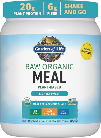 Garden of Life Meal Replacement Shakes, Vegan Protein Powder, Raw Organic Meal, Lightly Sweet Powder with Plant Based Pea Protein, Sprouts, Greens, Probiotics, Dairy Free 14 Servings