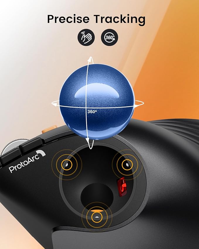 ProtoArc Vertical Wireless Trackball Mouse, EM05 NL Bluetooth Ergonomic Rollerball Mouse Rechargeable Computer Laptop Thumb Mice, 3 Device Connection, Compatible with iPad, Mac, Windows, PC-Blue