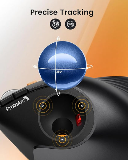 ProtoArc Vertical Wireless Trackball Mouse, EM05 NL Bluetooth Ergonomic Rollerball Mouse Rechargeable Computer Laptop Thumb Mice, 3 Device Connection, Compatible with iPad, Mac, Windows, PC-Blue