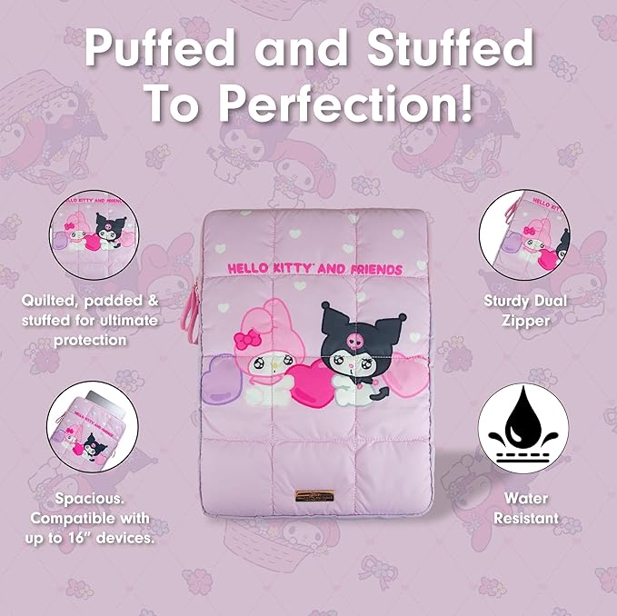 Sonix x Sanrio | Puffy Laptop Sleeve | 15-16 Inch, Quilted Pillow Puffer Laptop Carrying Case, Computer Sleeve | Kuromi & My Melody | Emokyun