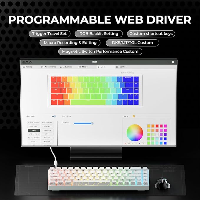 x XVX HE68 Pro Rapid Trigger Keyboard 60% Percent,Hall Effect Keyboard with Gateron Magnetic Jade Pro Switch,CNC Aluminum Frame Topographic Custom Mechanical Key Board for PC/Laptop/Xbox/PS4/PS5,White