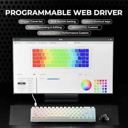 x XVX HE68 Pro Rapid Trigger Keyboard 60% Percent,Hall Effect Keyboard with Gateron Magnetic Jade Pro Switch,CNC Aluminum Frame Topographic Custom Mechanical Key Board for PC/Laptop/Xbox/PS4/PS5,White