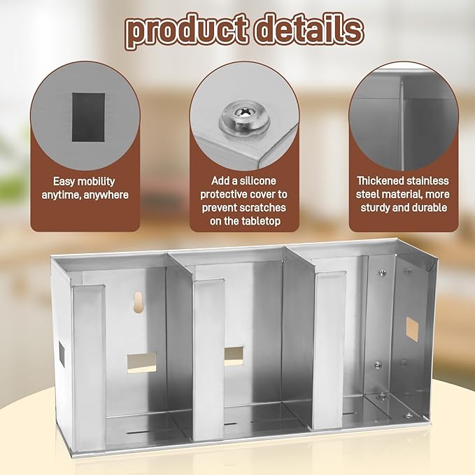 Adjustable Stainless Steel Cup & Lid Holder - 3 Compartments, 32 oz Cup Dispenser for Restaurant, Straw Organizer Commercial Cup Holder, 304 Stainless Steel Lid Dispenser