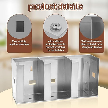 Adjustable Stainless Steel Cup & Lid Holder - 3 Compartments, 32 oz Cup Dispenser for Restaurant, Straw Organizer Commercial Cup Holder, 304 Stainless Steel Lid Dispenser