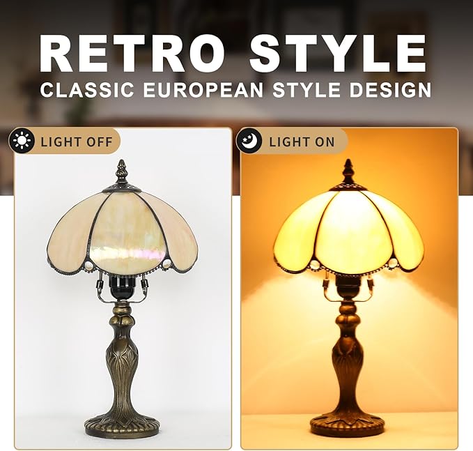 Stained Glass Lamp, Simple European Table Lamp, 8 Inch Small Antique Lamp, for Bedside Nightstand Bedroom Living Room Home Office
