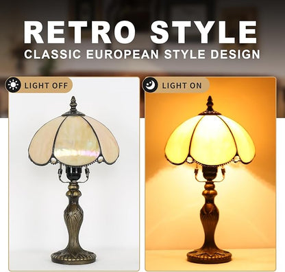 Stained Glass Lamp, Simple European Table Lamp, 8 Inch Small Antique Lamp, for Bedside Nightstand Bedroom Living Room Home Office