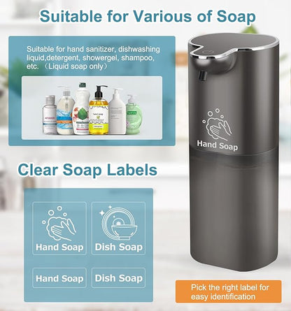 Automatic Liquid Soap Dispenser with 4 Adjustable Volume Control, Touchless Rechargeable Hands Free Auto Soap Dispenser for Kitchen, Bathroom, Hotel, Restaurant,13.5oz/ 400ml