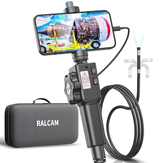 Two-Way Articulating Borescope for Smartphone&iPhone, Ralcam 8.5mm/0.33inch Endoscope Camera with Light, HD 1080P Inspection Camera Automotive Tool