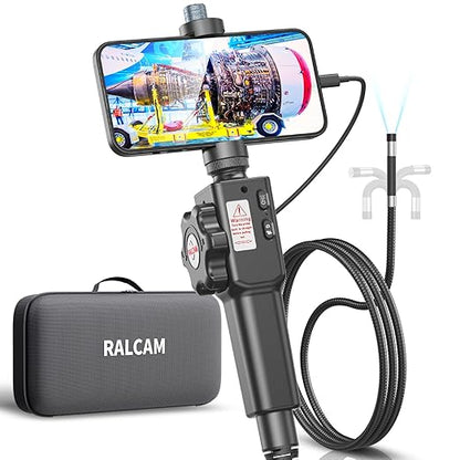 Two-Way Articulating Borescope for Smartphone&iPhone, Ralcam 8.5mm/0.33inch Endoscope Camera with Light, HD 1080P Inspection Camera Automotive Tool