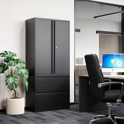 Metal Cabinets with Lockable Drawers and Doors Lateral File Cabinets Steel Filing Lockers Book Case for Home Office Hanging Files Letter/Legal/F4/A4 Size