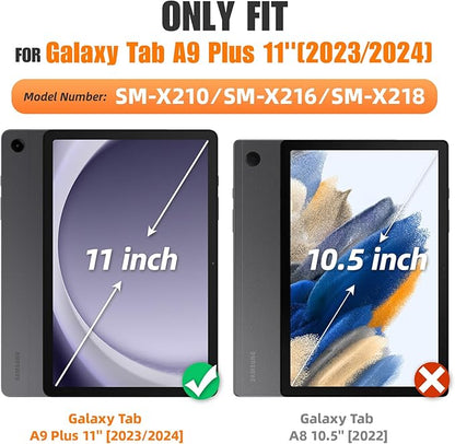 SEYMAC stock Case for Samsung Galaxy Tab A9+ Plus 11'', Full-Body Drop Protection Case with Screen Protector Pencil Holder [360° Rotating Hand Strap] &Stand, Purple+Colorful