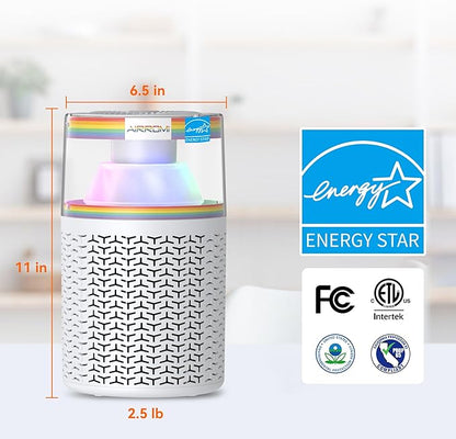 AIRROMI Air Purifiers for Bedroom Home,Up to 658 Ft²,Activated Carbon Filter Cleaner,With Fragrance Sponge for Better Sleep,Night Light,Pet Dander,Allergies,Smoke,Odor,Desktop Air Cleaner A2002Rainbow