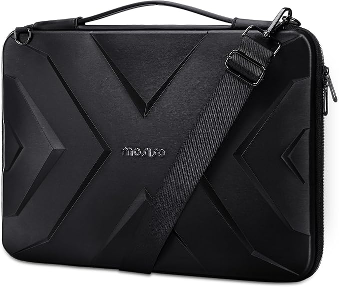 MOSISO Hard Shell Laptop Sleeve Shoulder Bag, 15.6 inch Computer Bag Compatible with MacBook, HP, Dell, Lenovo, Asus, Notebook, 16 inch Symmetric Geometric Waterproof EVA Carrying Case, Black