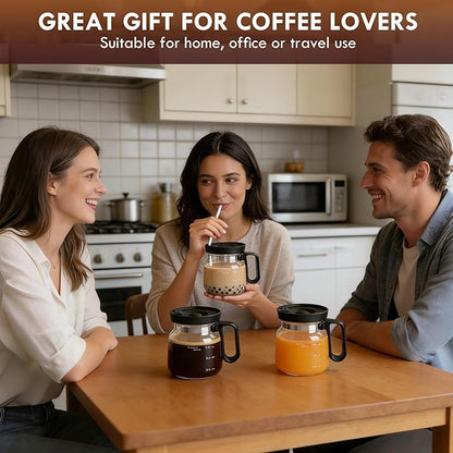 Mini Coffee Pot Mug with Lid,16Oz Glass Coffee Pot Coffee Mugs,Spill-Proof & Heatproof Coffee Pot Cup Gifts for Coffee Lovers (1Pcs)