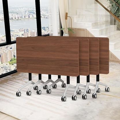 Conference Room Table, 55 Inch Folding Conference Tables with Wheels, Modern Office Meeting Table, Easy Flip & Nest Design, Rectangular Seminar Tables with Metal Frame for 2-24 People(B 4PCS)