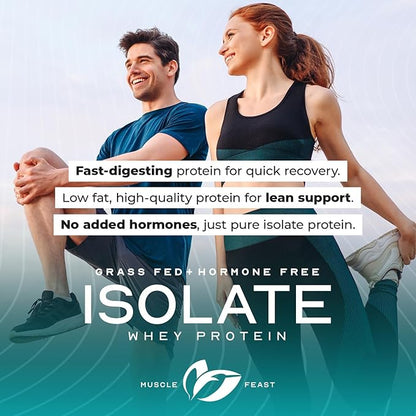 Muscle Feast Grass-Fed Whey Protein Isolate, All Natural Hormone Free Pasture Raised, Whey Isolate Protein Powder for Men and Women, Clean and Delicious, Gluten-Free - Dark Chocolate Raspberry, 2lb