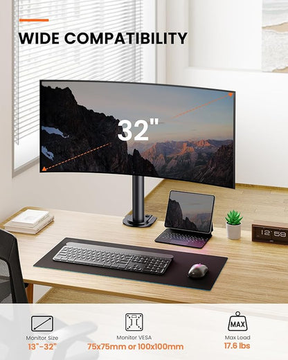 Ergear Monitor Mount for Most 13-32" Computer Screens up to 17.6lbs, Improved LCD LED Monitor Riser, Adjustable Height and Angle, Single Desk Mount Stand, Black, EGCM12