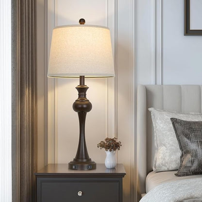 Touch Table Lamps Set of 2, 28.75" Tall Bedside Lamps with USB C+A Ports, 3-Way Dimmable Table Lamp, Nightstand lamps for Bedroom, Living Room, Office, Brown Lamps with Beige Lampshade, Bulbs Included