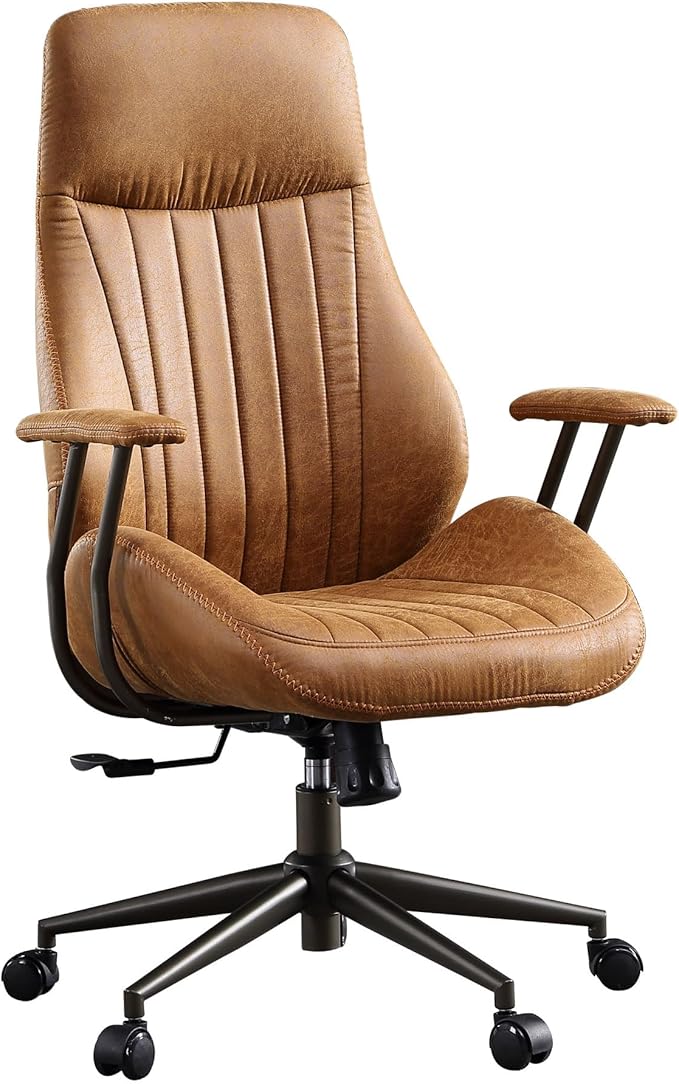 Ergonomic Executive Office Chair with Lumbar Support, Adjustable Height Home Office Desk Chair with Armrests, High Back Padded Headrest Office Chair, Rolling Swivel Computer Gaming Chair, Brown