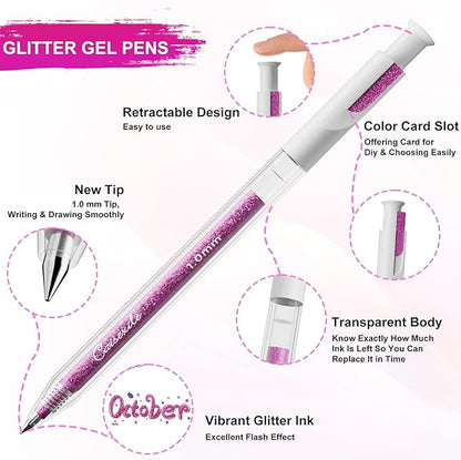 12 Colors Retractable Glitter Gel Pens, Colored Gel Pens, For Artists Adults Coloring Books Drawing Journaling Doodling Writing Back to School Supplies
