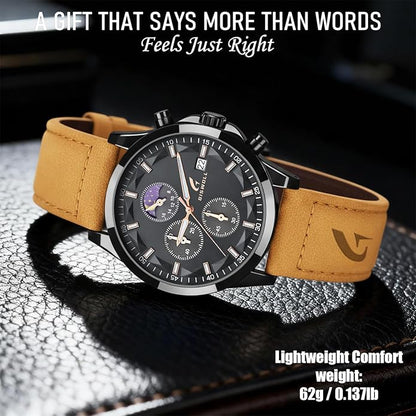Distinctive Mens Analog Chronograph Watches with Auto Date & Multi Subdials, Fashion Casual Sport Quartz Wrist Watches with Luminous, 3ATM Waterproof, Valentines Day Gifts for Him, Boyfriend, Husband, Dad