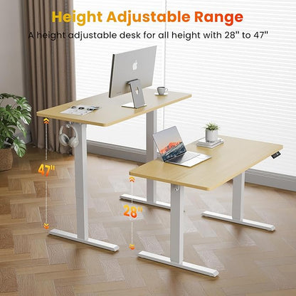 55x24 Inches Height Adjustable Electric Standing Desk with 2 Hooks for Home Office, Ergonomic Sit Stand up Desk with Splice Board, Oak