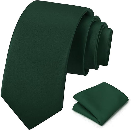 PenSee Men's Tie Set Solid Pure Color 3.15" (8CM) Classic Formal Plain Necktie and Pocket Square Set For Men