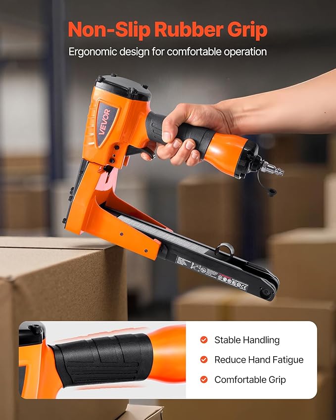 VEVOR Pneumatic Carton Closing Stapler, 13 Gauge Pneumatic Cardboard Staple Gun for 1-3/8 inch Crown 5/8" & 3/4" Length, Depth-Adjustable 70-120 PSI Air Staple Gun for Boxes Carton Closing, Packaging