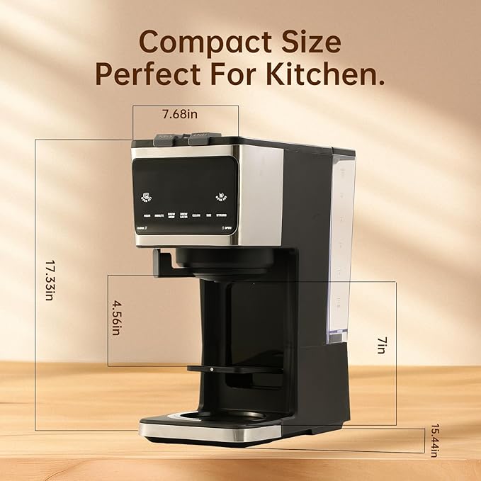 3 in 1 Single Serve Coffee Machine,With 12 Cups Removable Transparent Water Tank,Suitable For K Cup Capsule&Ground coffee&Coffee pod,Iced tea&Iced coffee maker,Black Coffee Machine