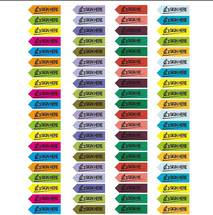 2400 Pcs Sign Here Index Marker, Assorted Colors Sign Here Tabs Sign Post Here Index, Flags Vital Signs Sticky Notes for documents notebooks Contracts, Books,Files or Notary Supplies(4 Designs x 6)
