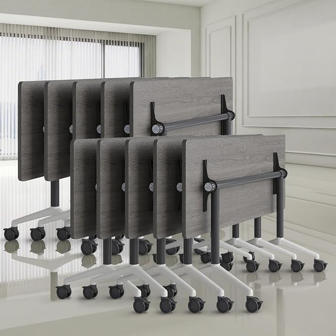 Folding Conference Room Tables, Seminar Conference Table Modern Flip Top Training Meeting Tables, Conference Room Table with Wheels for Home Office Classr,10 Pack 70.8inch